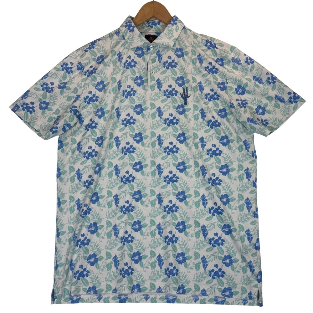 Donald Ross "Mack" Hawaiian Vibes Floral Print Golf Polo Sportswear Stretch Sz L - Picture 2 of 9
